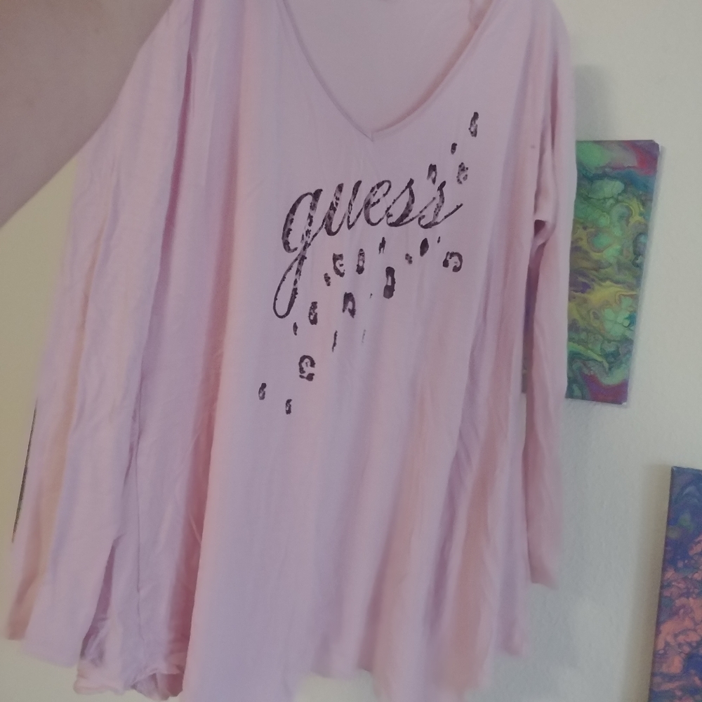 Guess | soft rayon pink bling long sleeve top